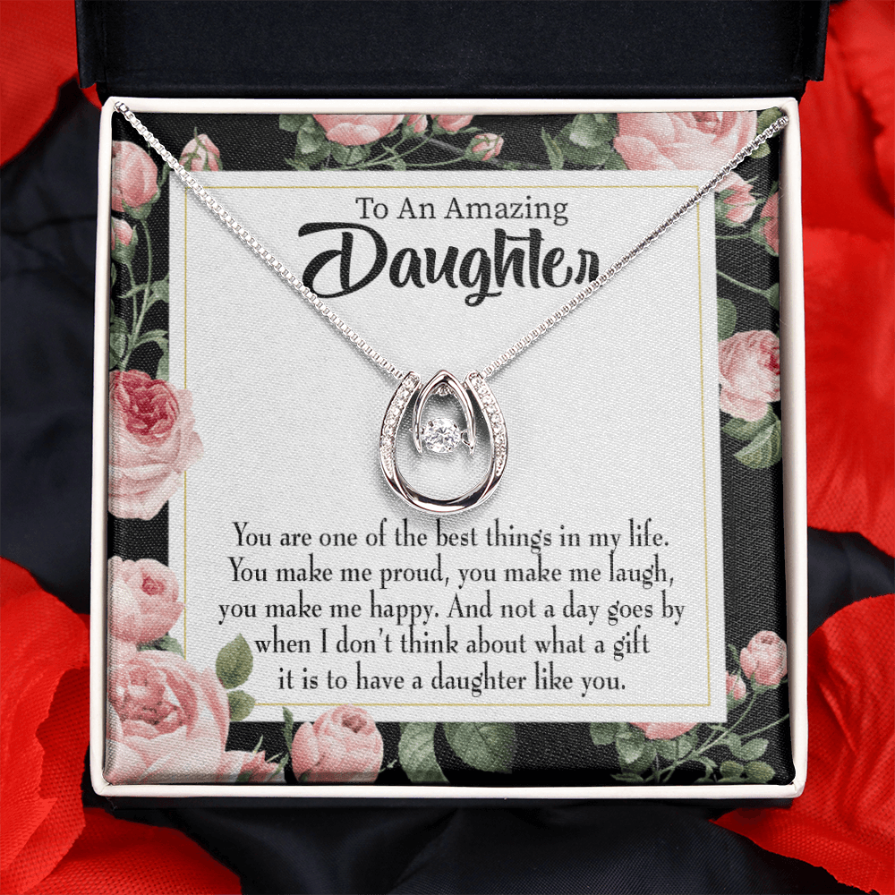 To My Daughter Like You Lucky Horseshoe Necklace Message Card 14k w CZ Crystals-Express Your Love Gifts