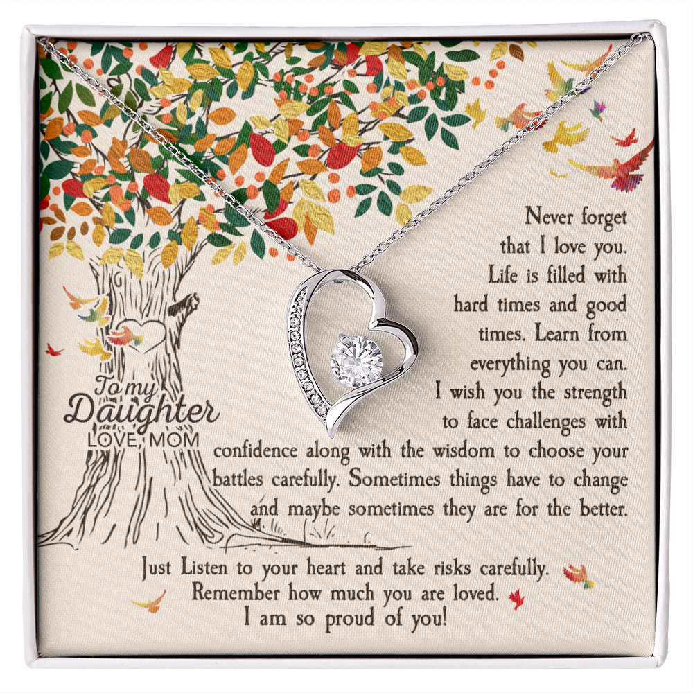 To My Daughter Listen to Your Heart From Mom Forever Necklace w Message Card-Express Your Love Gifts