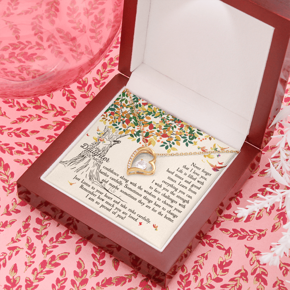 To My Daughter Listen to Your Heart From Mom Forever Necklace w Message Card-Express Your Love Gifts