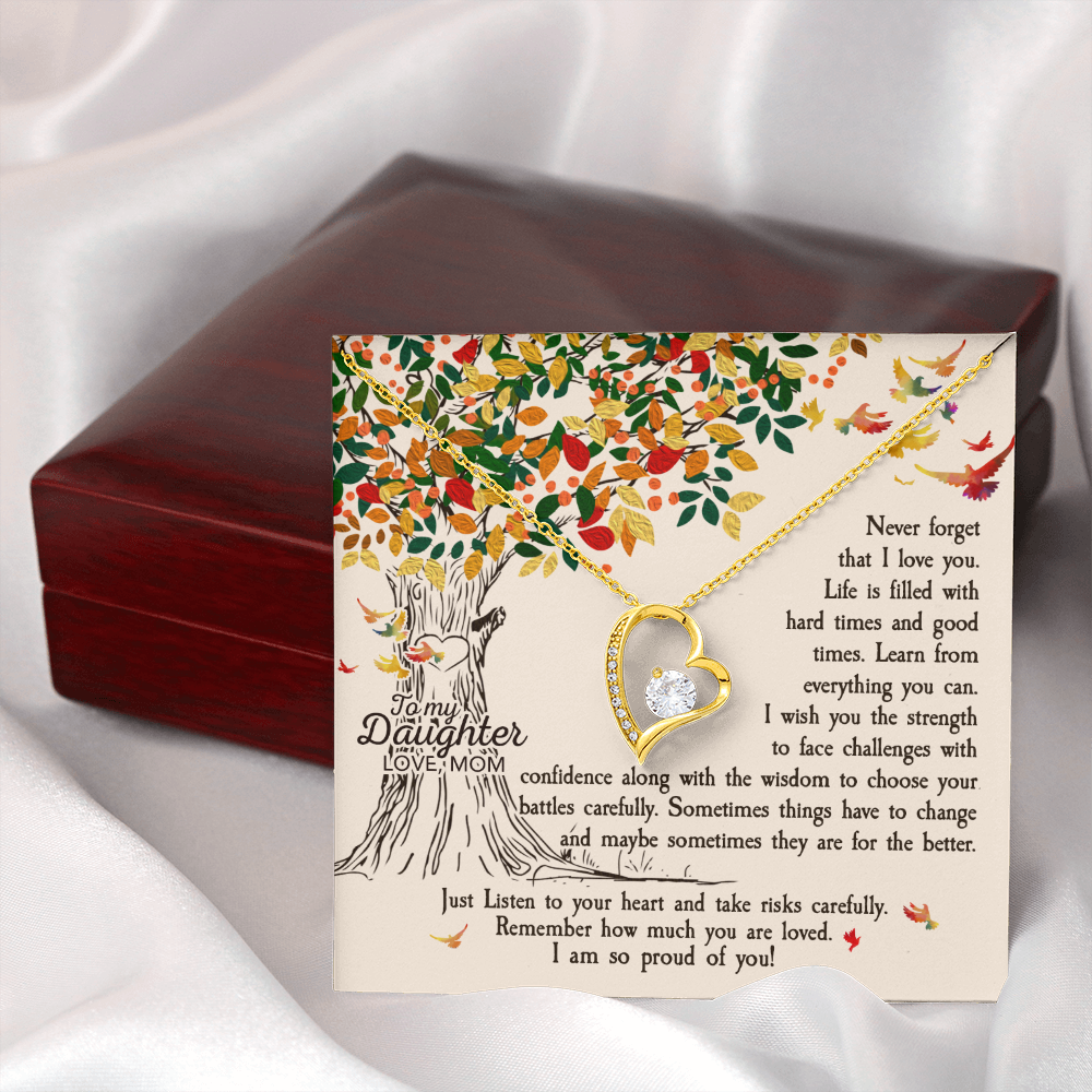 To My Daughter Listen to Your Heart From Mom Forever Necklace w Message Card-Express Your Love Gifts