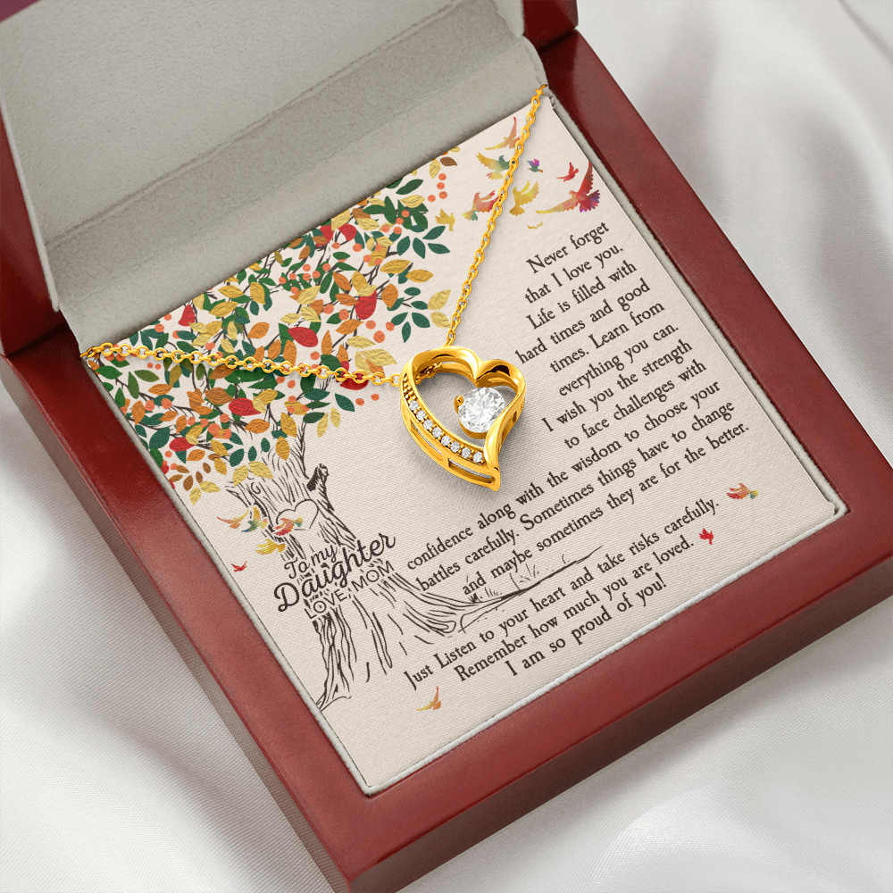 To My Daughter Listen to Your Heart From Mom Forever Necklace w Message Card-Express Your Love Gifts