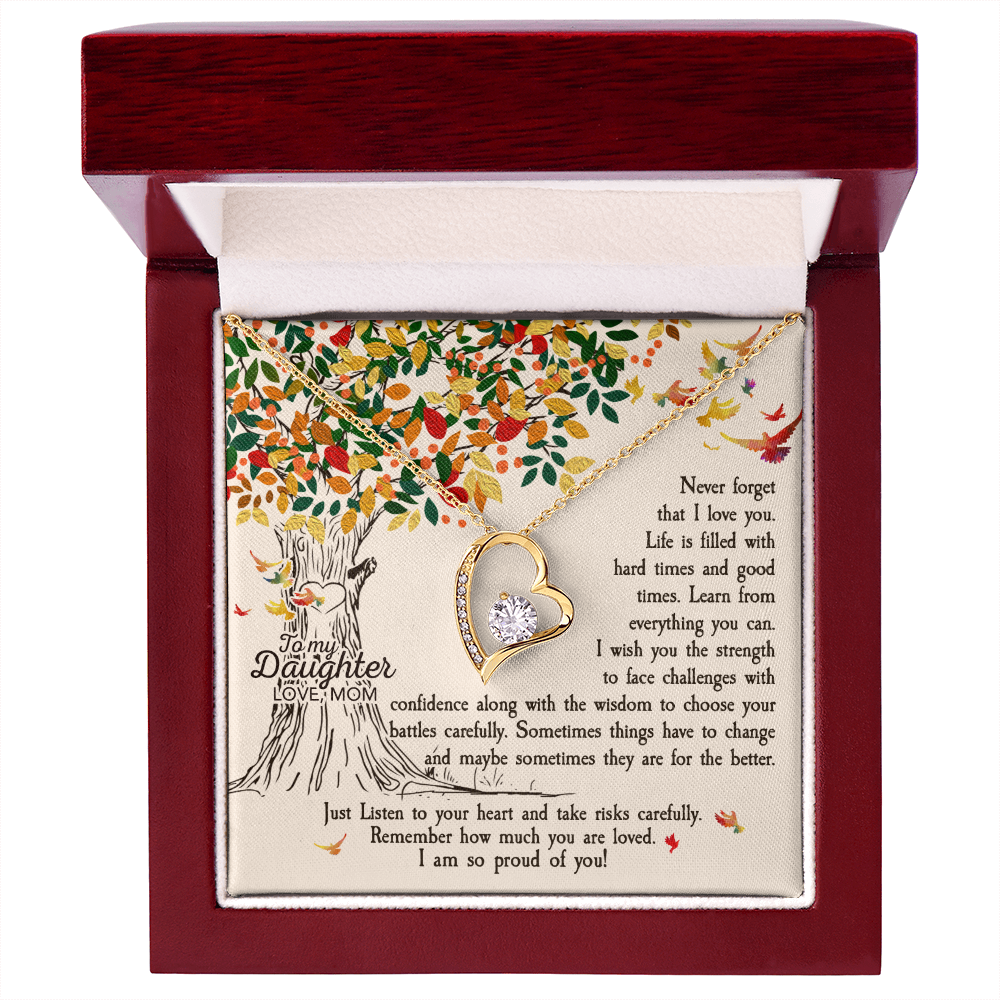 To My Daughter Listen to Your Heart From Mom Forever Necklace w Message Card-Express Your Love Gifts
