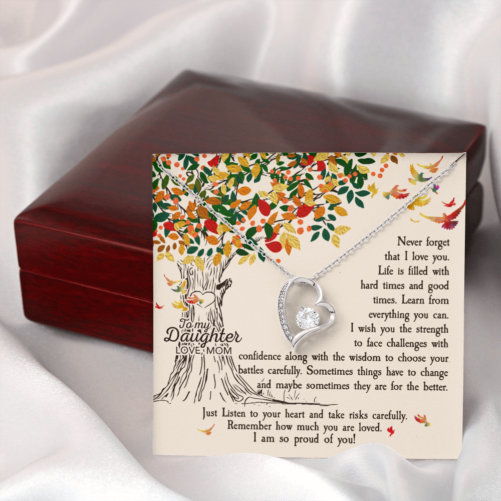 To My Daughter Listen to Your Heart From Mom Forever Necklace w Message Card-Express Your Love Gifts