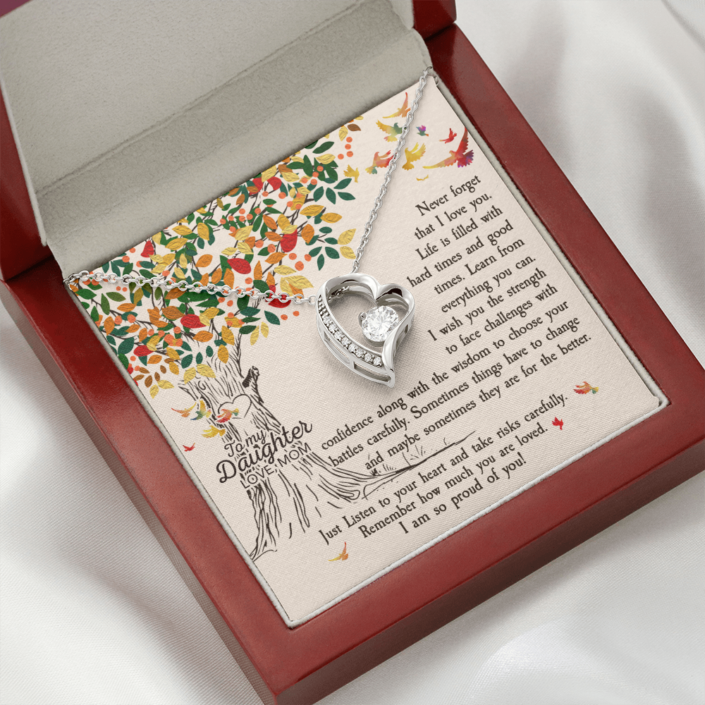 To My Daughter Listen to Your Heart From Mom Forever Necklace w Message Card-Express Your Love Gifts
