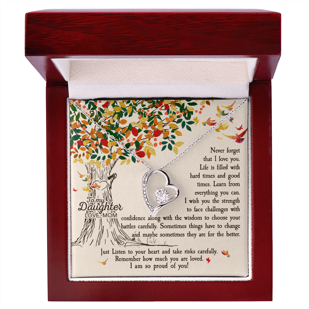 To My Daughter Listen to Your Heart From Mom Forever Necklace w Message Card-Express Your Love Gifts