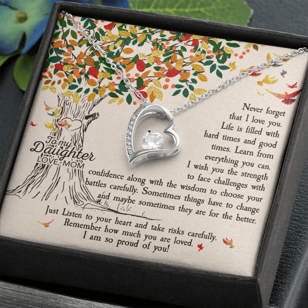 To My Daughter Listen to Your Heart From Mom Forever Necklace w Message Card-Express Your Love Gifts