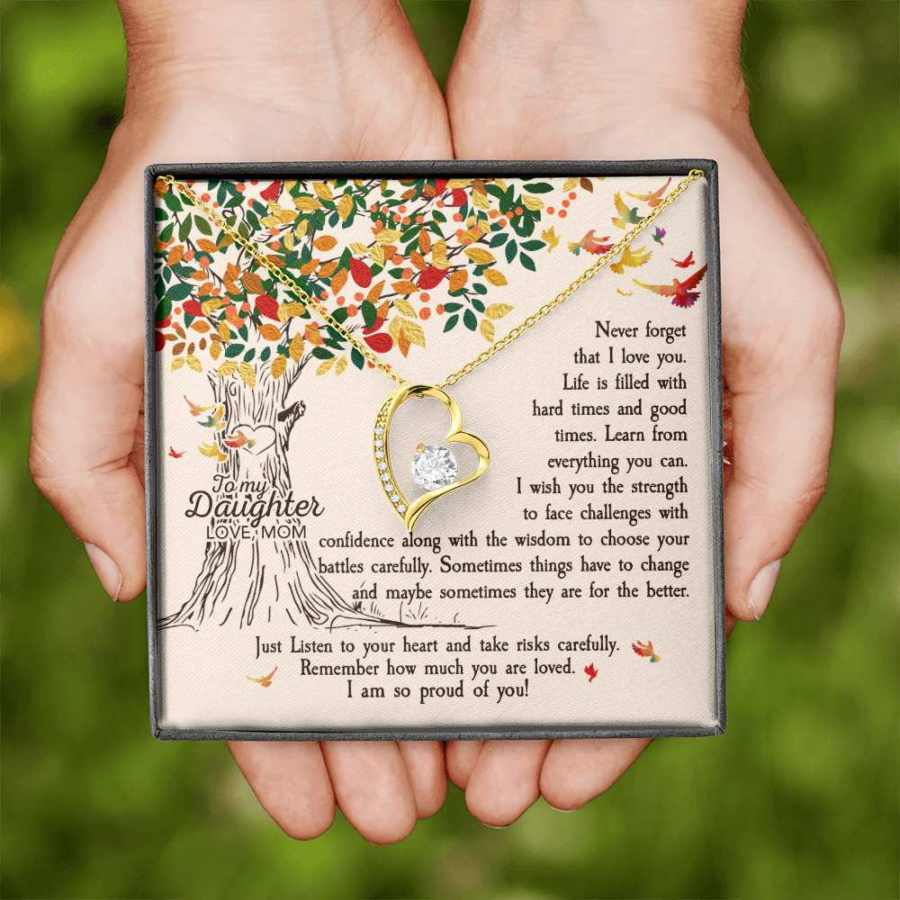 To My Daughter Listen to Your Heart From Mom Forever Necklace w Message Card-Express Your Love Gifts