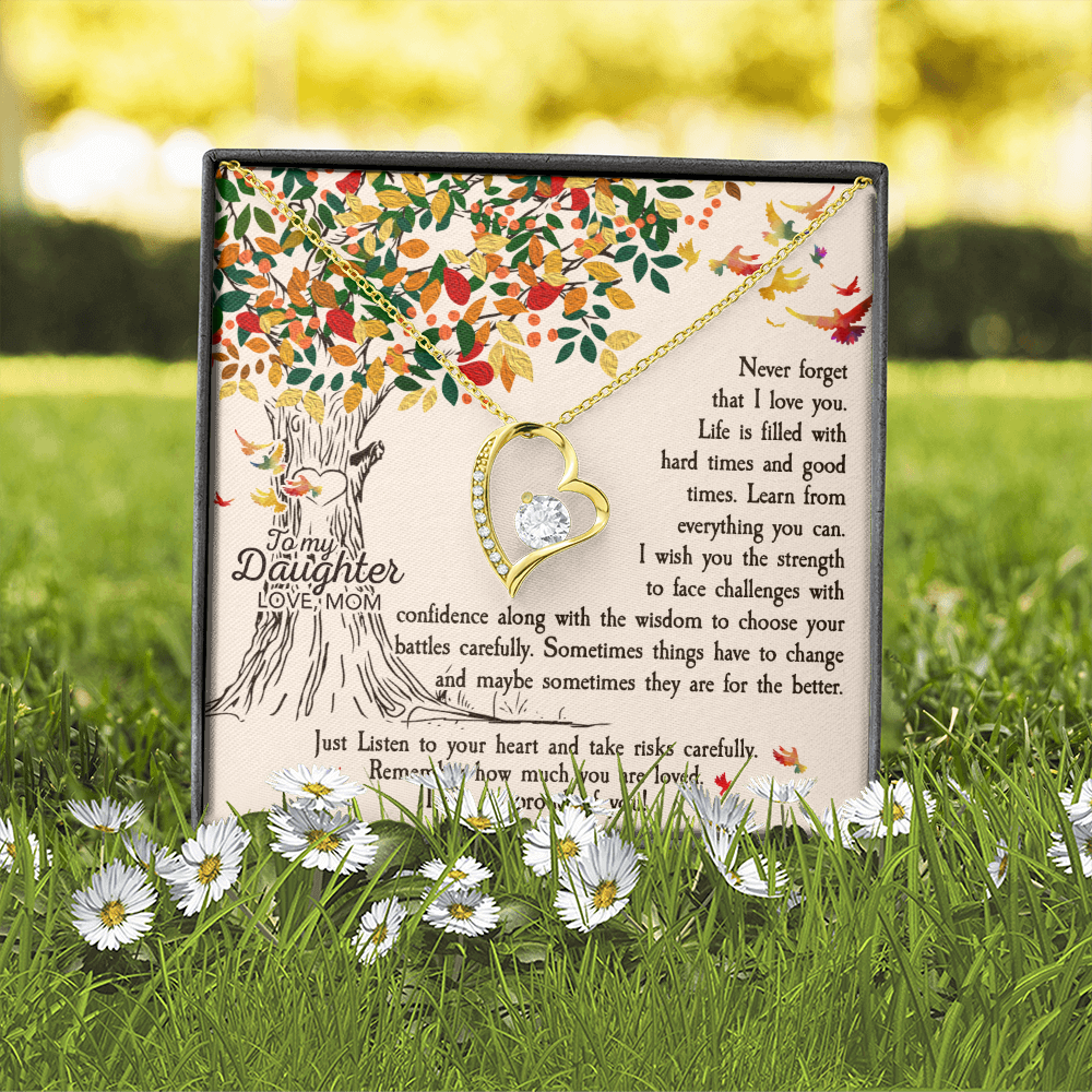 To My Daughter Listen to Your Heart From Mom Forever Necklace w Message Card-Express Your Love Gifts