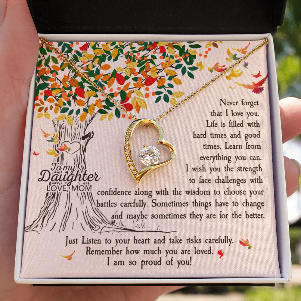 To My Daughter Listen to Your Heart From Mom Forever Necklace w Message Card-Express Your Love Gifts