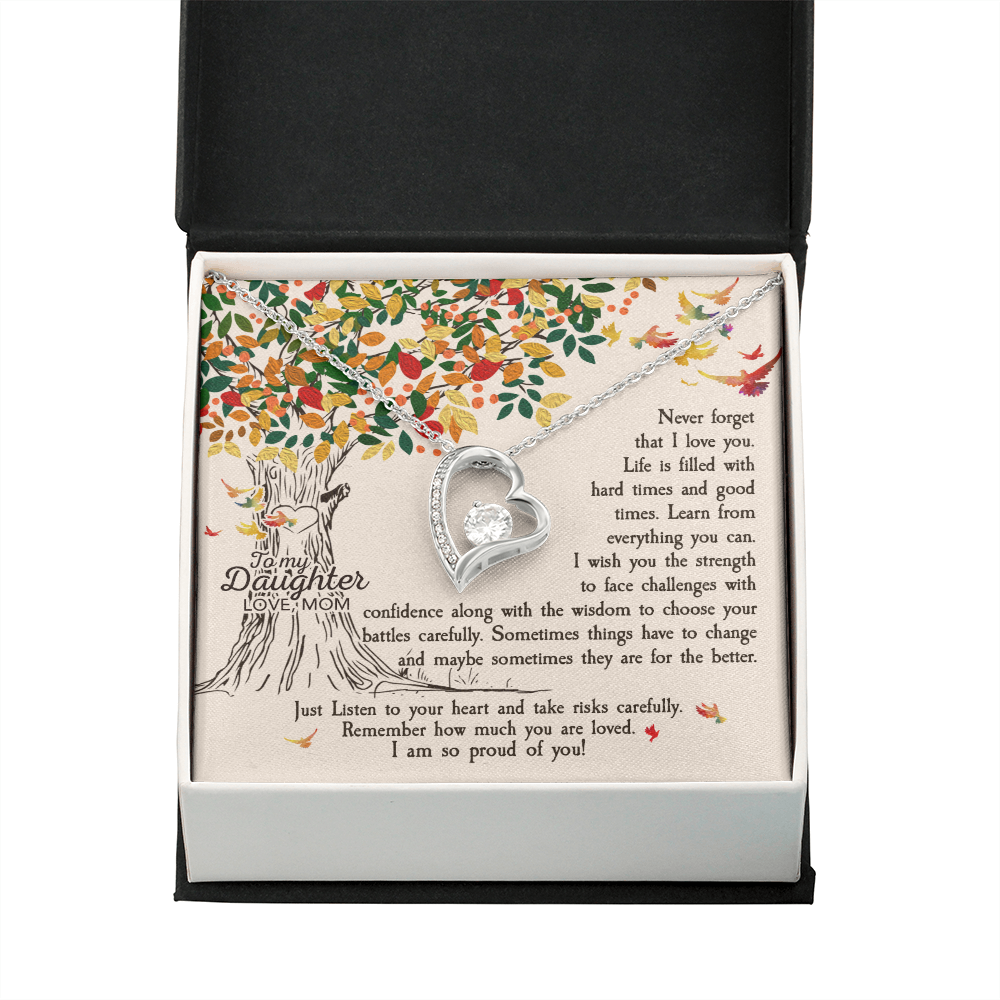To My Daughter Listen to Your Heart From Mom Forever Necklace w Message Card-Express Your Love Gifts