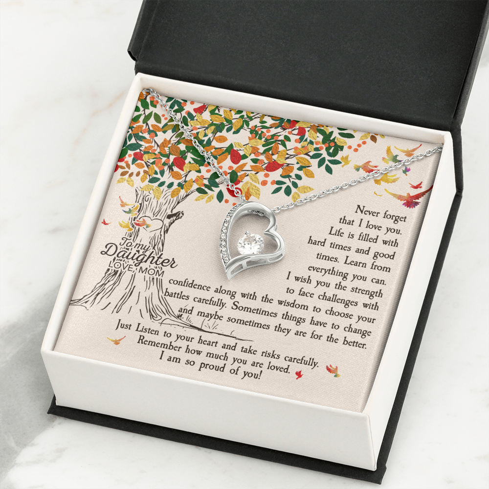 To My Daughter Listen to Your Heart From Mom Forever Necklace w Message Card-Express Your Love Gifts