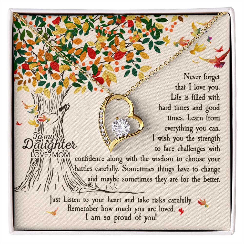 To My Daughter Listen to Your Heart From Mom Forever Necklace w Message Card-Express Your Love Gifts