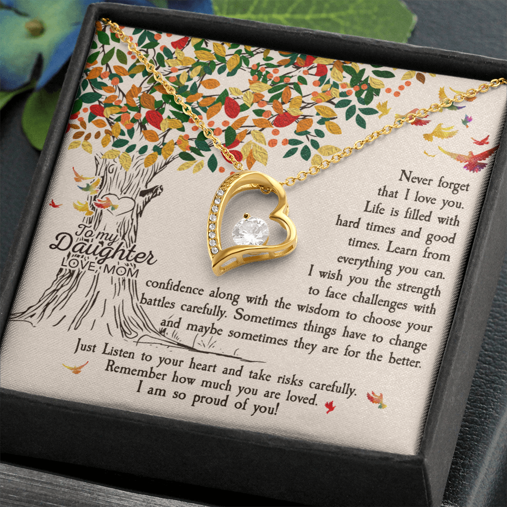 To My Daughter Listen to Your Heart From Mom Forever Necklace w Message Card-Express Your Love Gifts