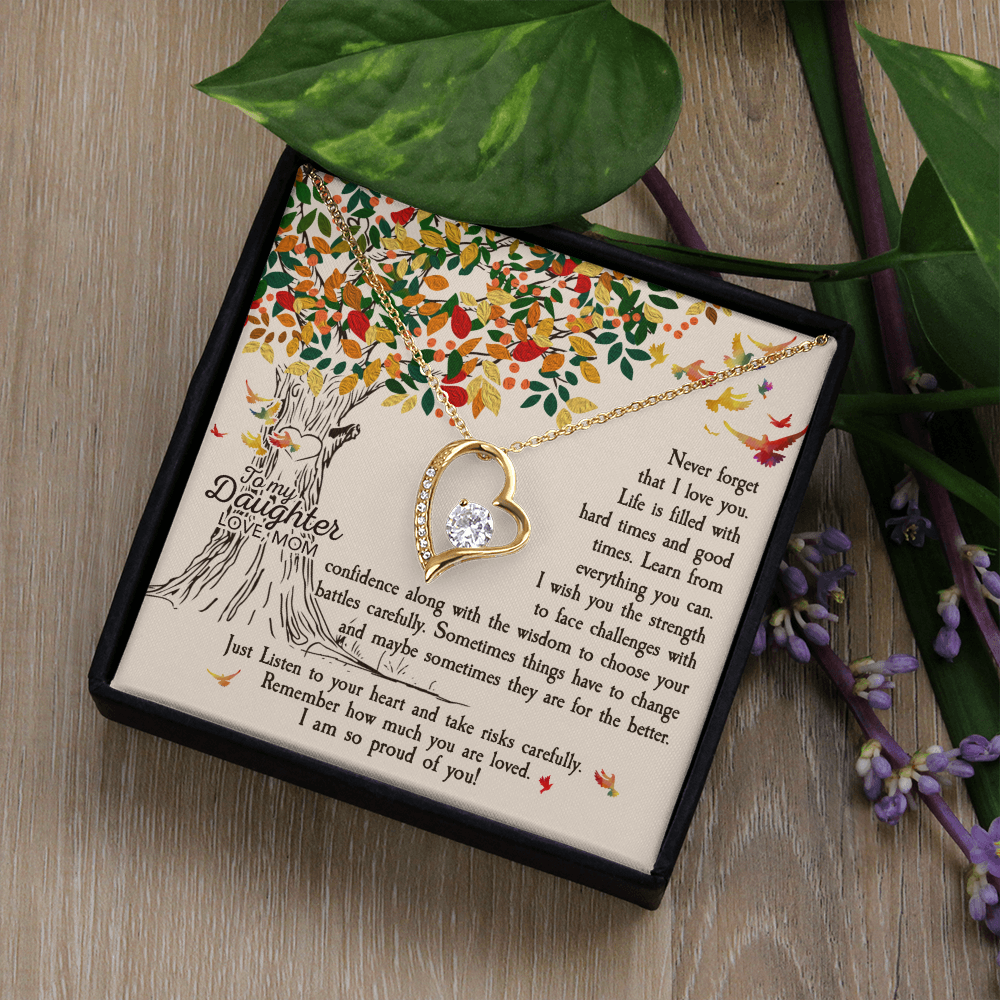 To My Daughter Listen to Your Heart From Mom Forever Necklace w Message Card-Express Your Love Gifts