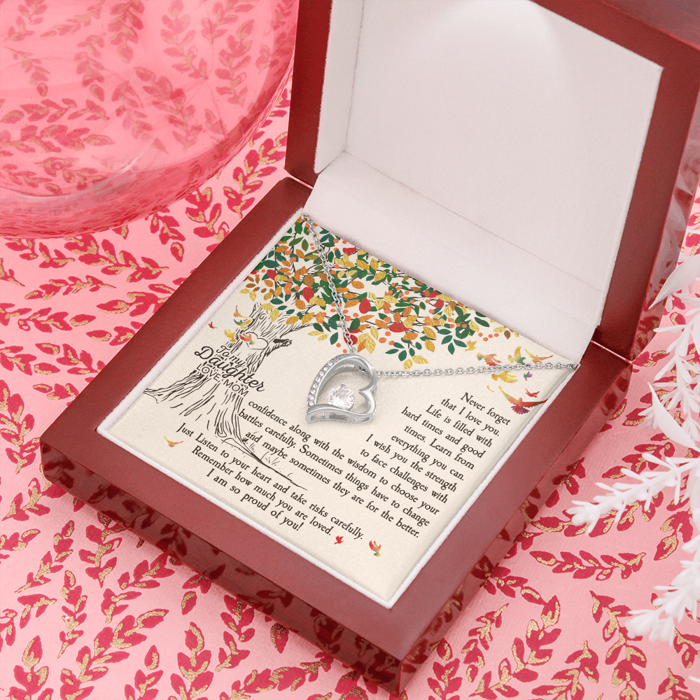 To My Daughter Listen to Your Heart From Mom Forever Necklace w Message Card-Express Your Love Gifts