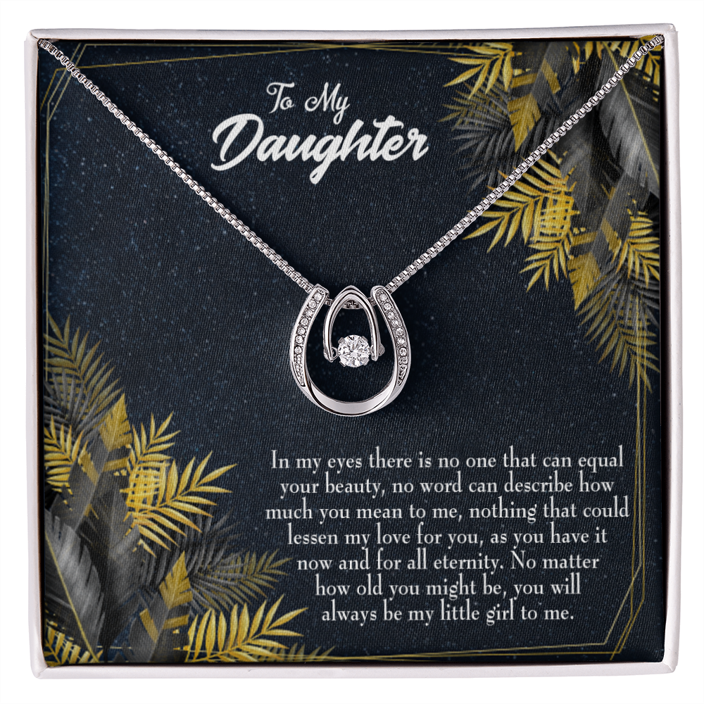 To My Daughter Little Girl Lucky Horseshoe Necklace Message Card 14k w CZ Crystals-Express Your Love Gifts