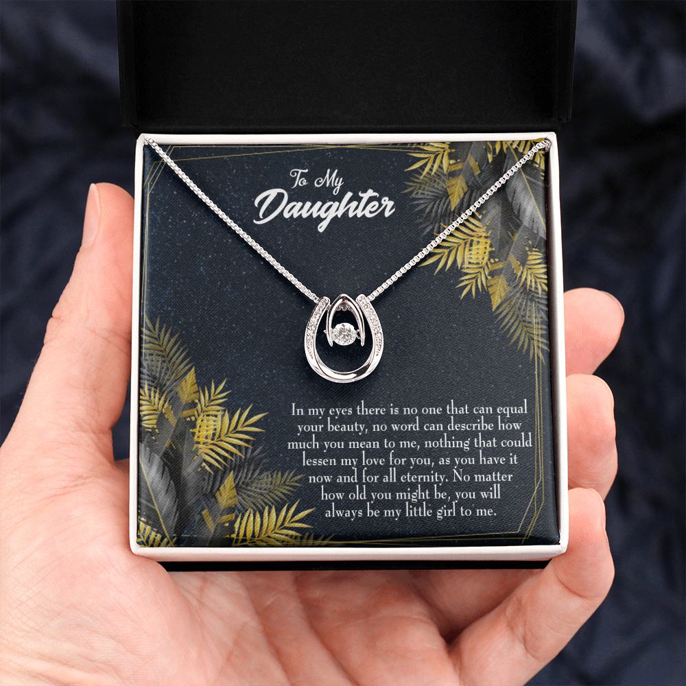 To My Daughter Little Girl Lucky Horseshoe Necklace Message Card 14k w CZ Crystals-Express Your Love Gifts