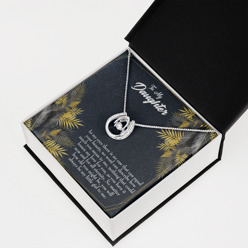 To My Daughter Little Girl Lucky Horseshoe Necklace Message Card 14k w CZ Crystals-Express Your Love Gifts