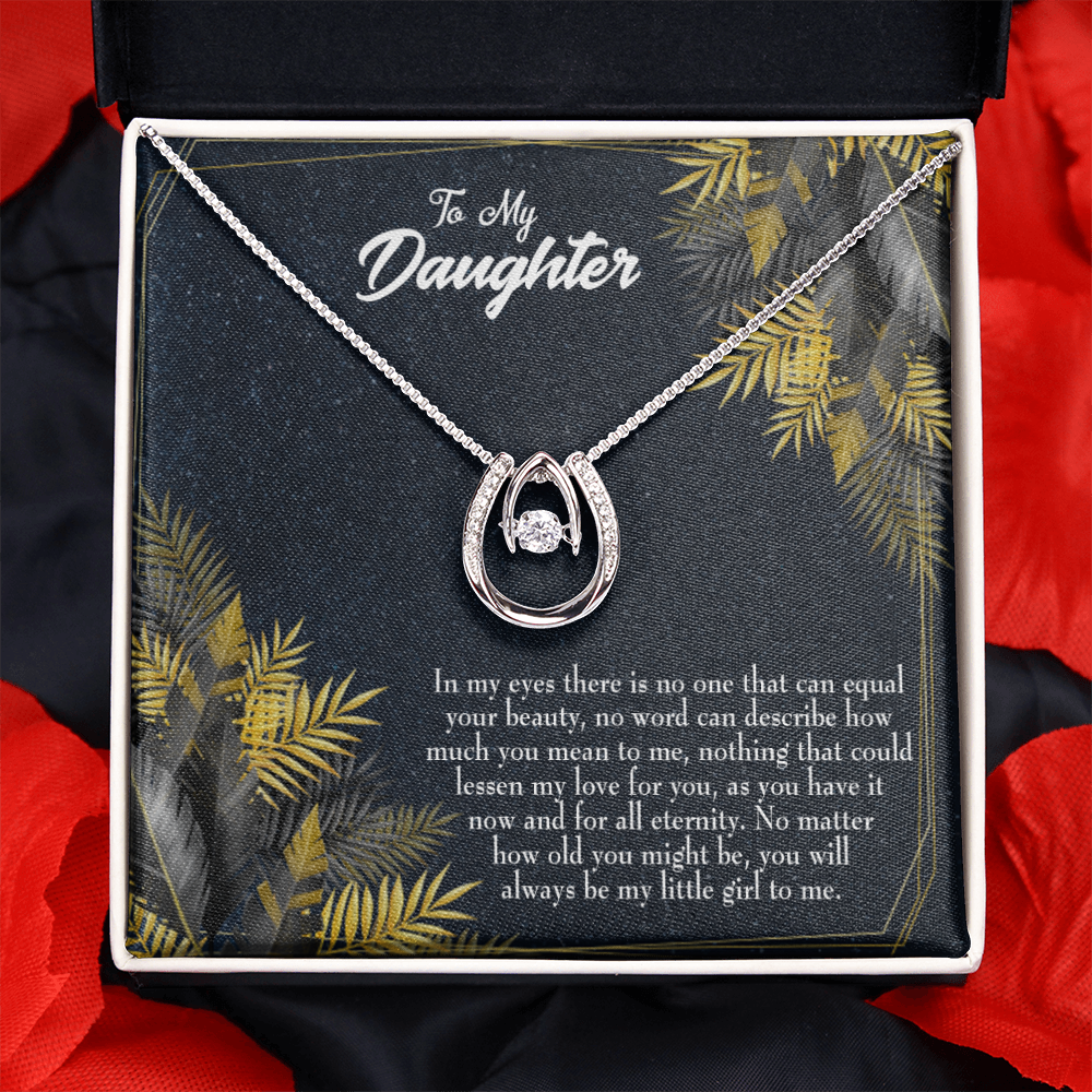 To My Daughter Little Girl Lucky Horseshoe Necklace Message Card 14k w CZ Crystals-Express Your Love Gifts