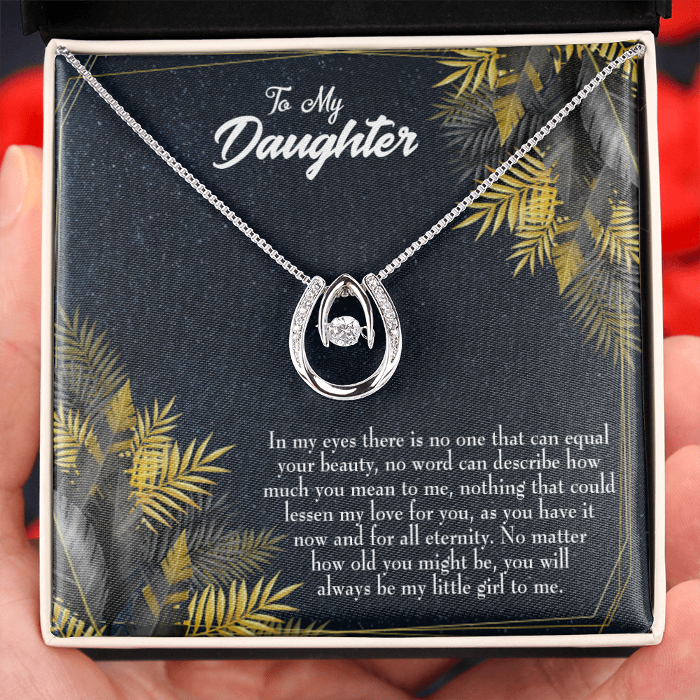 To My Daughter Little Girl Lucky Horseshoe Necklace Message Card 14k w CZ Crystals-Express Your Love Gifts
