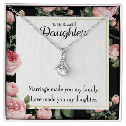 To My Daughter Love Made You My Daughter Alluring Ribbon Necklace Message Card-Express Your Love Gifts