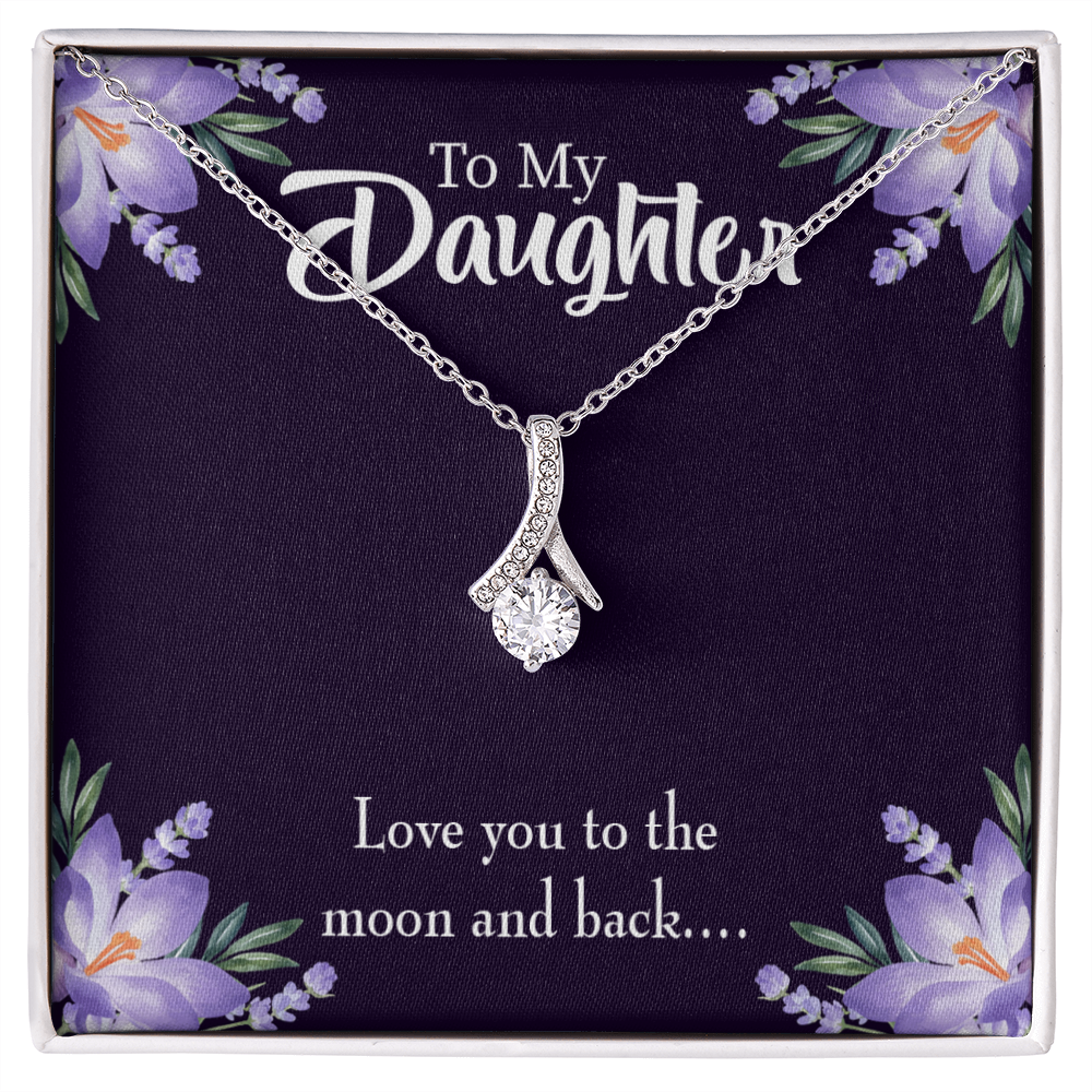 To My Daughter Love You to The Moon and Back Alluring Ribbon Necklace Message Card-Express Your Love Gifts