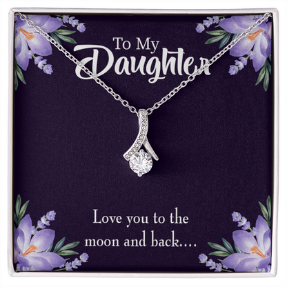 To My Daughter Love You to The Moon and Back Alluring Ribbon Necklace Message Card-Express Your Love Gifts