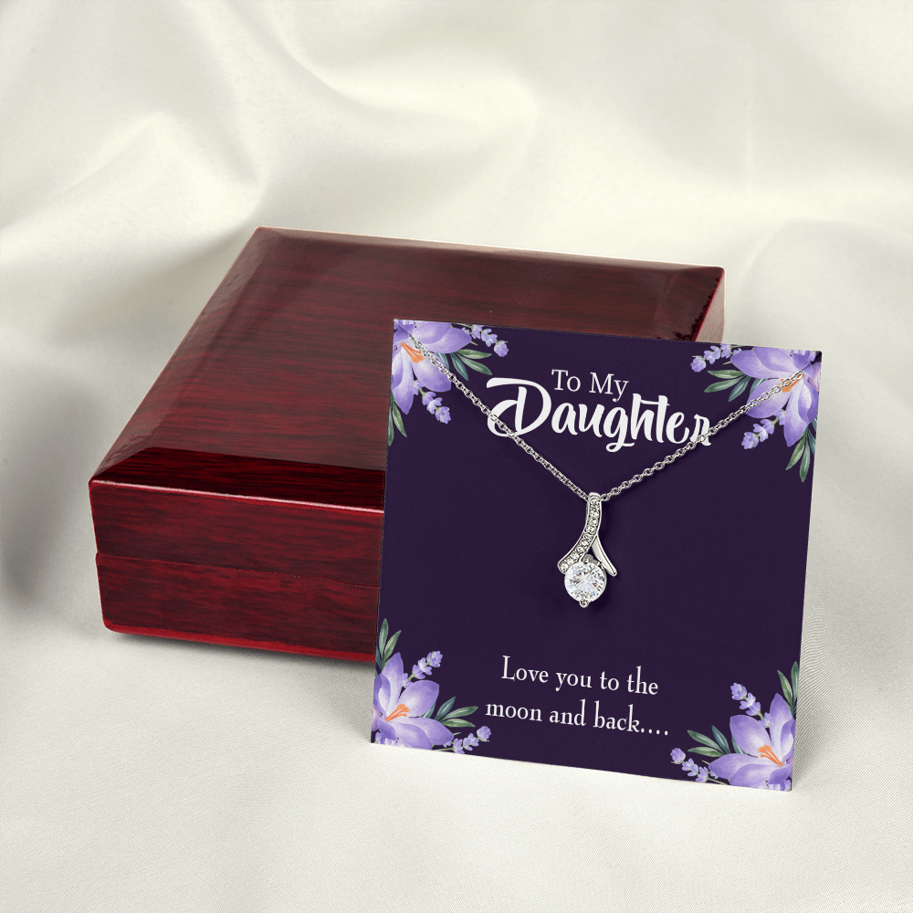 To My Daughter Love You to The Moon and Back Alluring Ribbon Necklace Message Card-Express Your Love Gifts