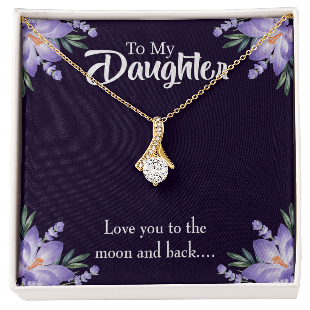 To My Daughter Love You to The Moon and Back Alluring Ribbon Necklace Message Card-Express Your Love Gifts