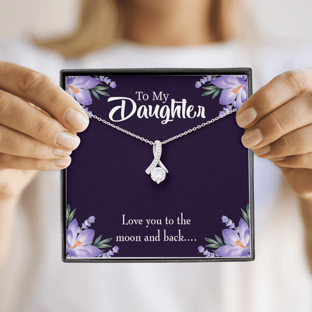 To My Daughter Love You to The Moon and Back Alluring Ribbon Necklace Message Card-Express Your Love Gifts