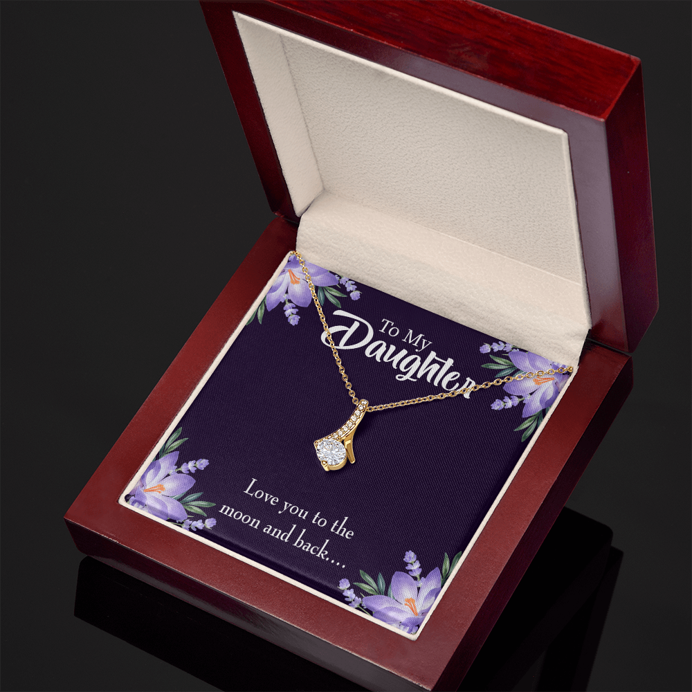 To My Daughter Love You to The Moon and Back Alluring Ribbon Necklace Message Card-Express Your Love Gifts