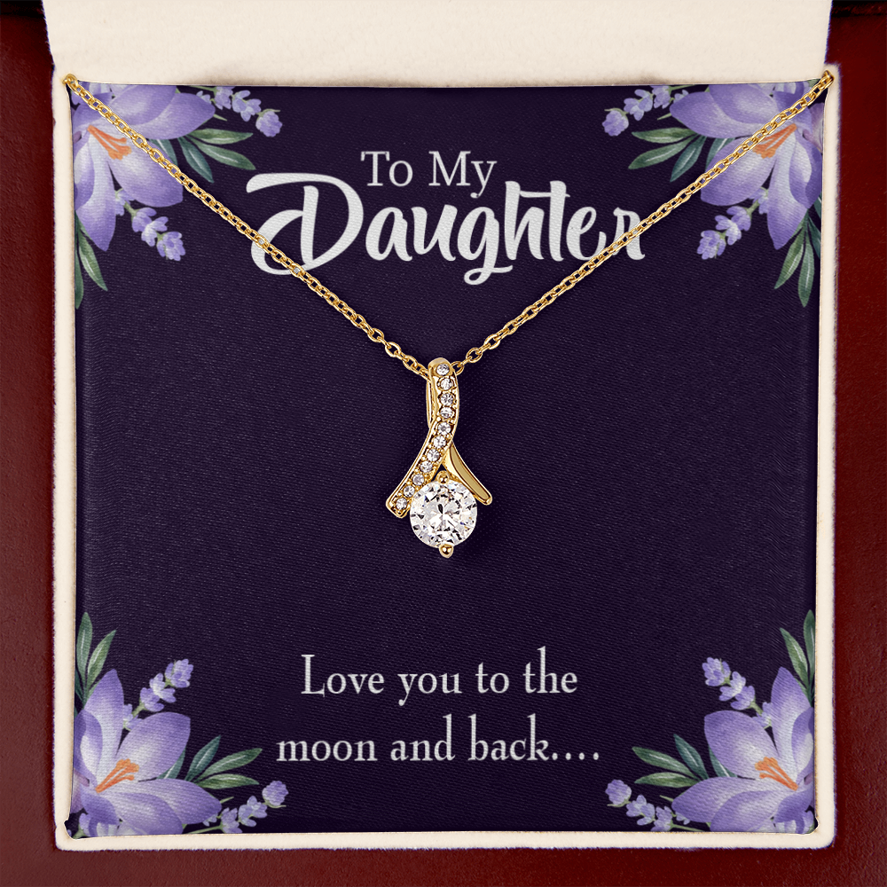 To My Daughter Love You to The Moon and Back Alluring Ribbon Necklace Message Card-Express Your Love Gifts