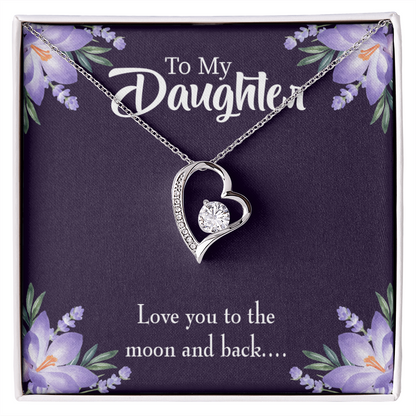 To My Daughter Love You to the Moon and Back Forever Necklace w Message Card-Express Your Love Gifts