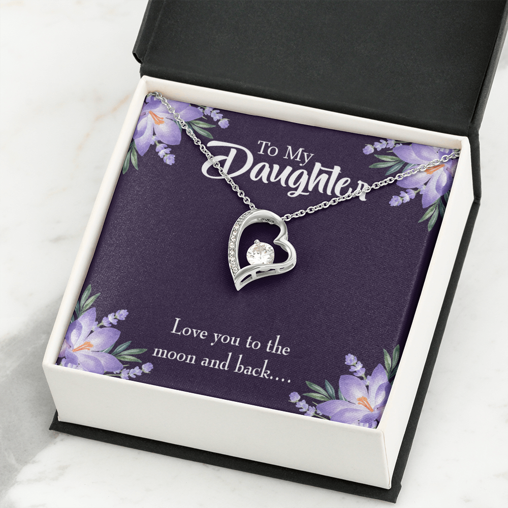 To My Daughter Love You to the Moon and Back Forever Necklace w Message Card-Express Your Love Gifts
