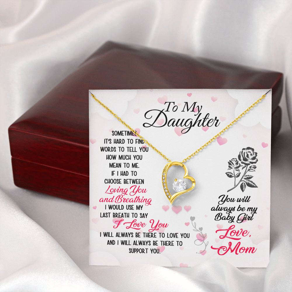To My Daughter Loving and Breathing Forever Necklace w Message Card-Express Your Love Gifts