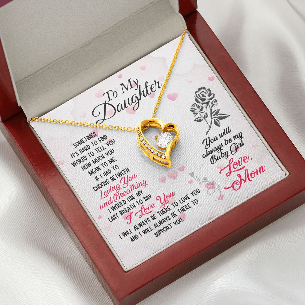 To My Daughter Loving and Breathing Forever Necklace w Message Card-Express Your Love Gifts