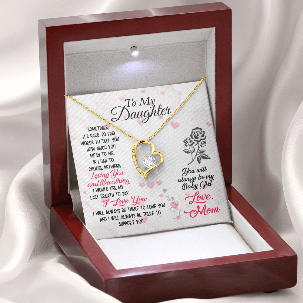 To My Daughter Loving and Breathing Forever Necklace w Message Card-Express Your Love Gifts