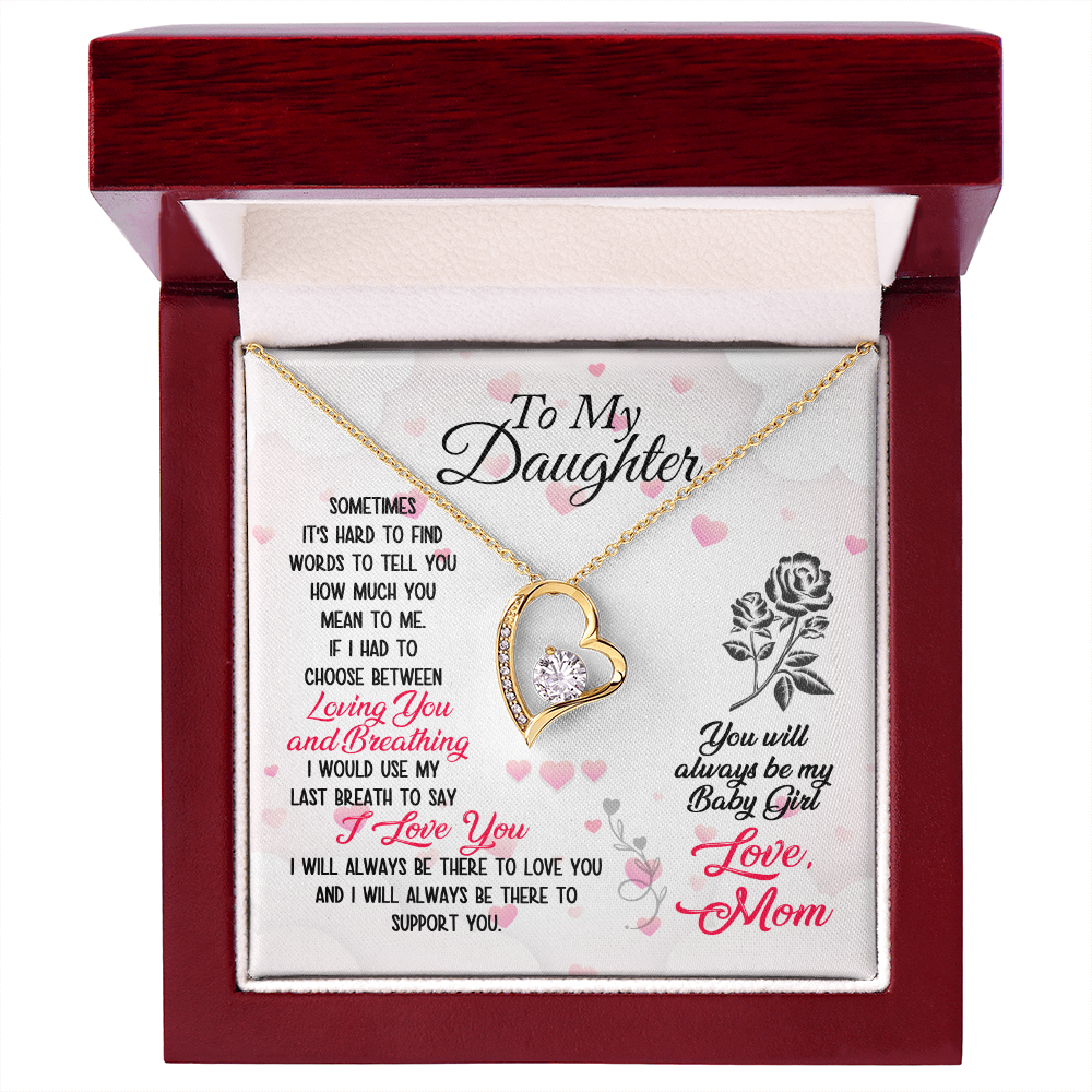 To My Daughter Loving and Breathing Forever Necklace w Message Card-Express Your Love Gifts