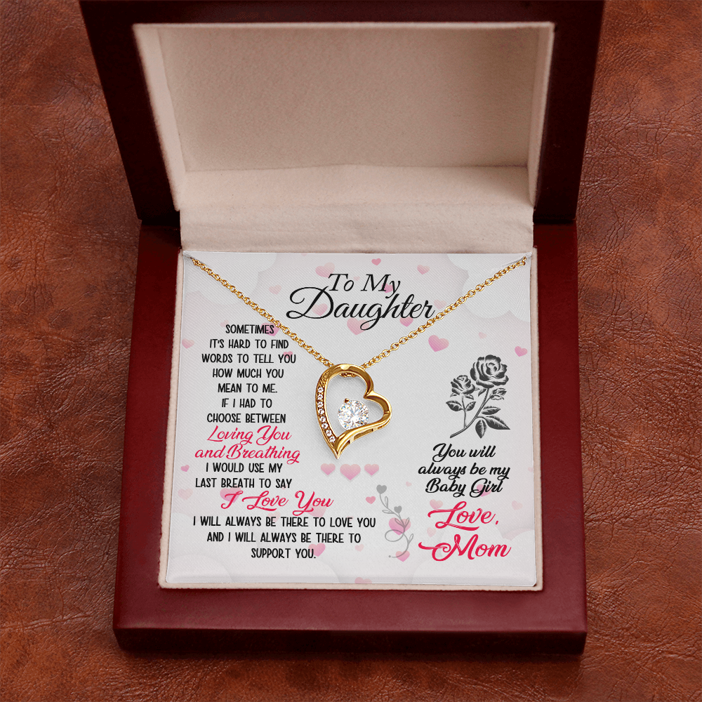 To My Daughter Loving and Breathing Forever Necklace w Message Card-Express Your Love Gifts