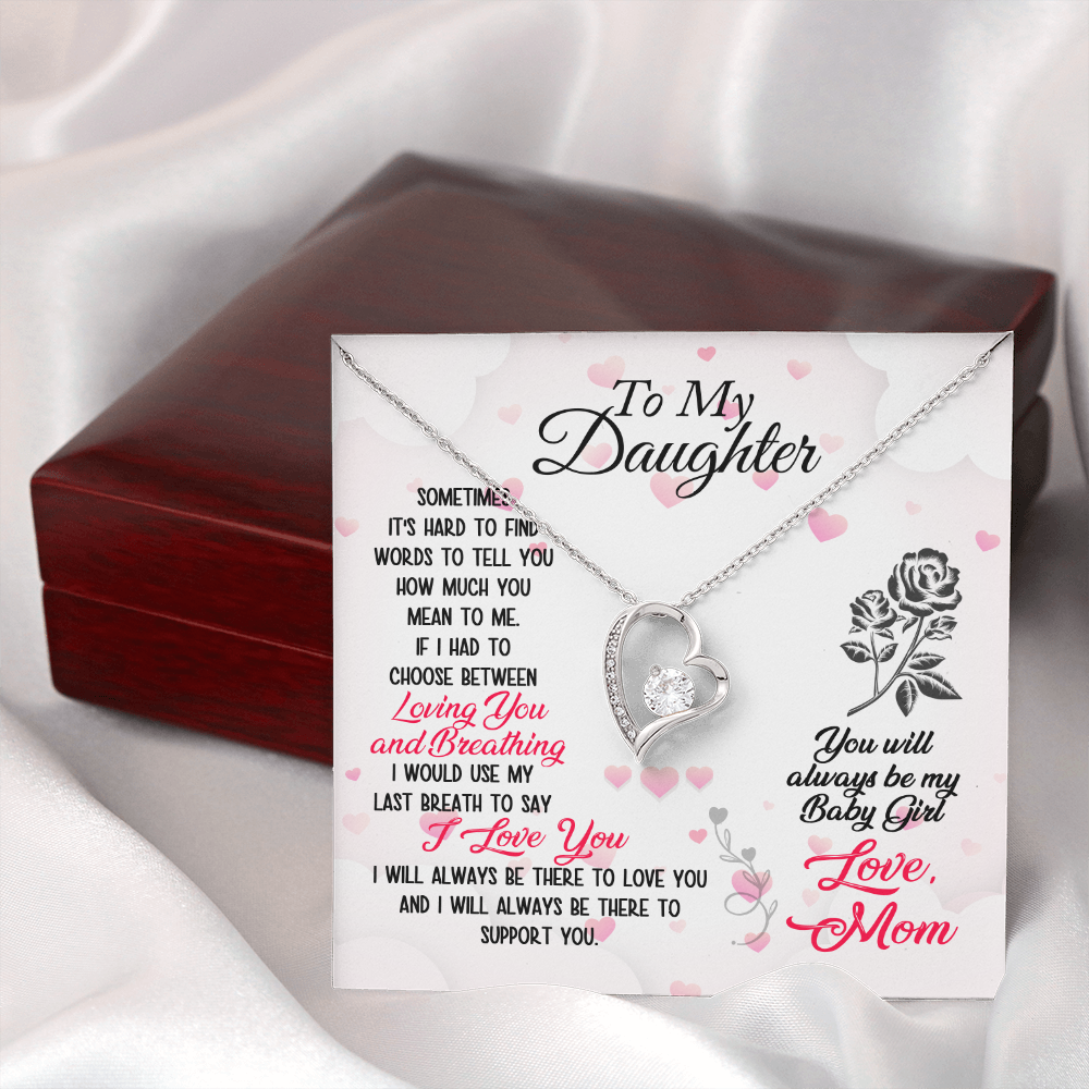 To My Daughter Loving and Breathing Forever Necklace w Message Card-Express Your Love Gifts