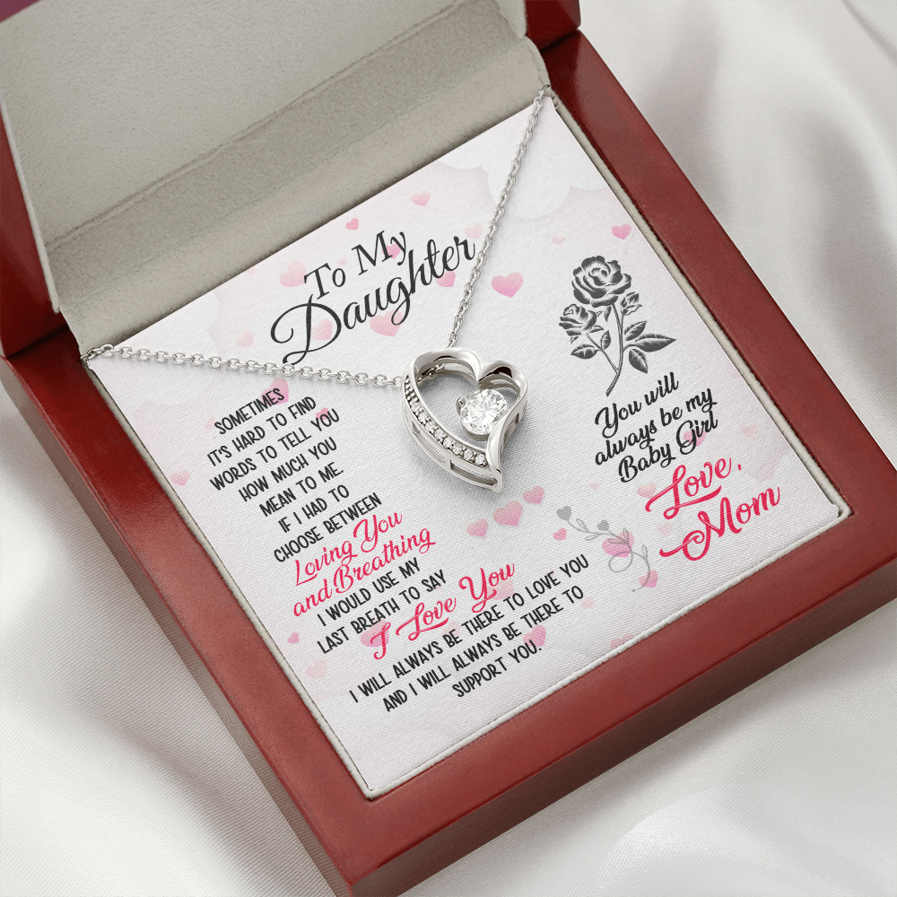 To My Daughter Loving and Breathing Forever Necklace w Message Card-Express Your Love Gifts