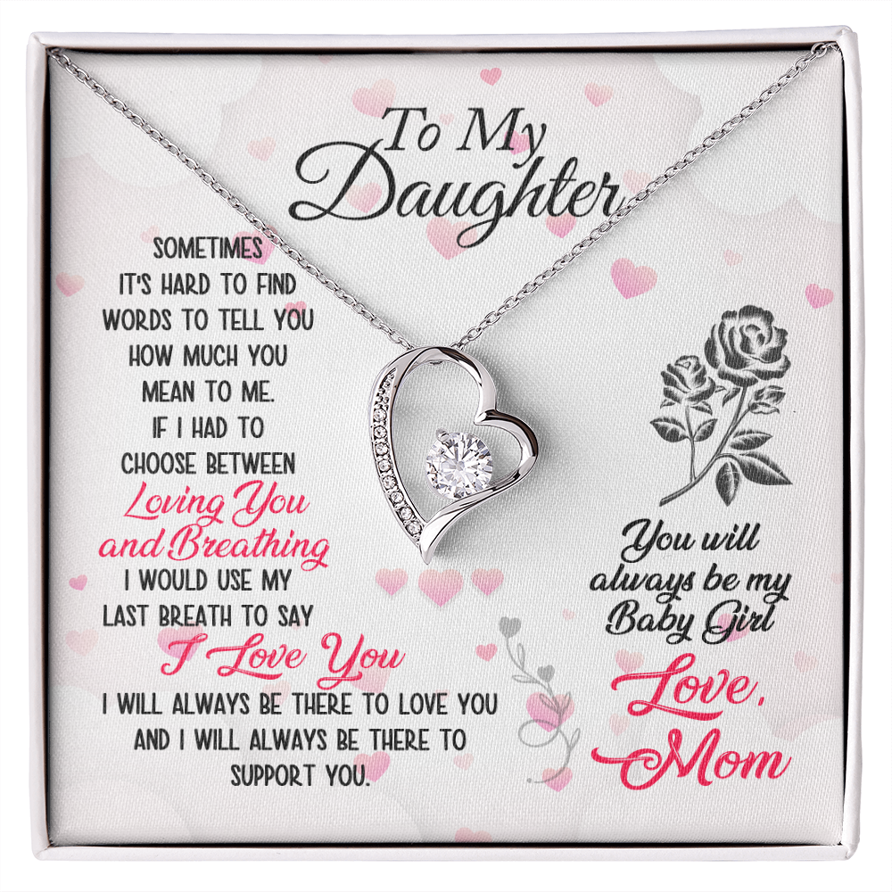 To My Daughter Loving and Breathing Forever Necklace w Message Card-Express Your Love Gifts