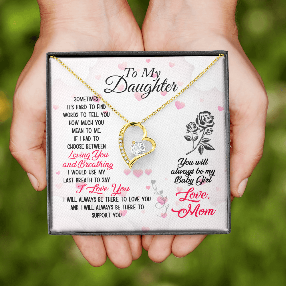 To My Daughter Loving and Breathing Forever Necklace w Message Card-Express Your Love Gifts