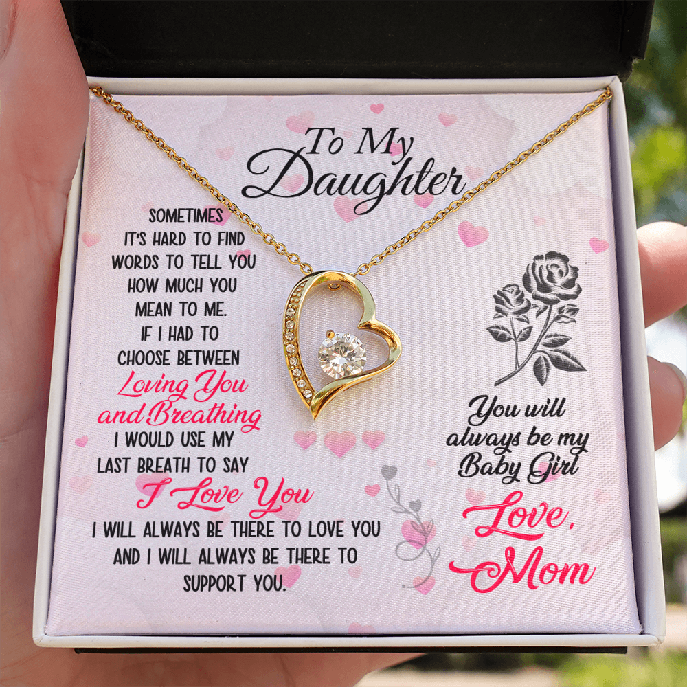 To My Daughter Loving and Breathing Forever Necklace w Message Card-Express Your Love Gifts