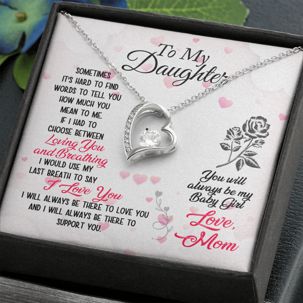 To My Daughter Loving and Breathing Forever Necklace w Message Card-Express Your Love Gifts