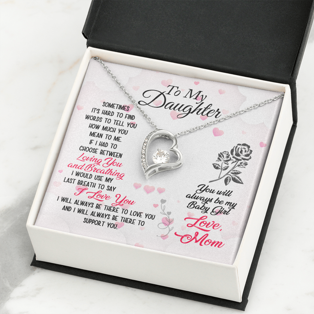 To My Daughter Loving and Breathing Forever Necklace w Message Card-Express Your Love Gifts