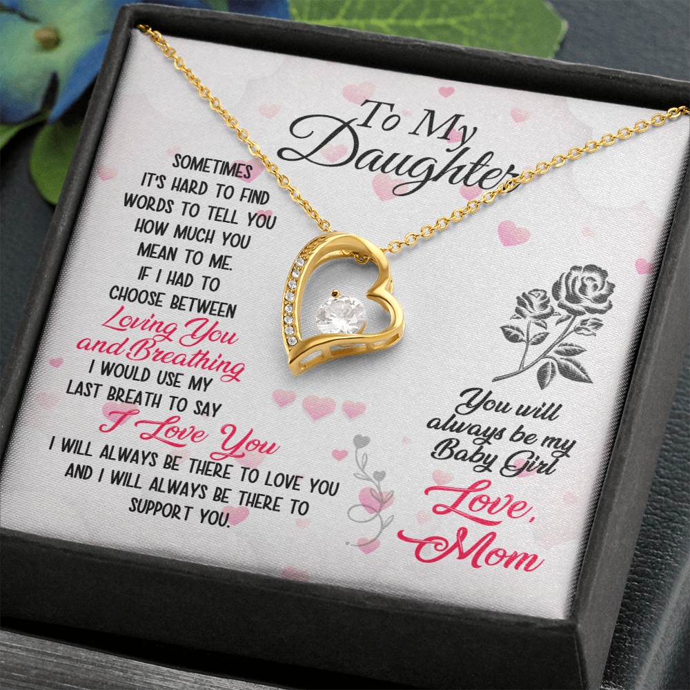 To My Daughter Loving and Breathing Forever Necklace w Message Card-Express Your Love Gifts
