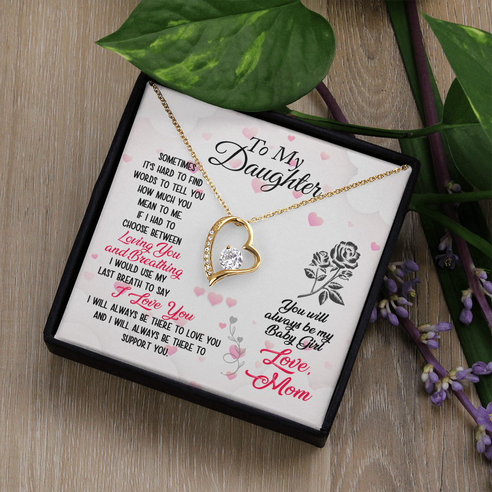 To My Daughter Loving and Breathing Forever Necklace w Message Card-Express Your Love Gifts