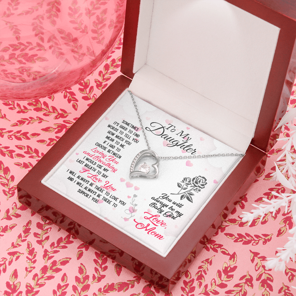To My Daughter Loving and Breathing Forever Necklace w Message Card-Express Your Love Gifts