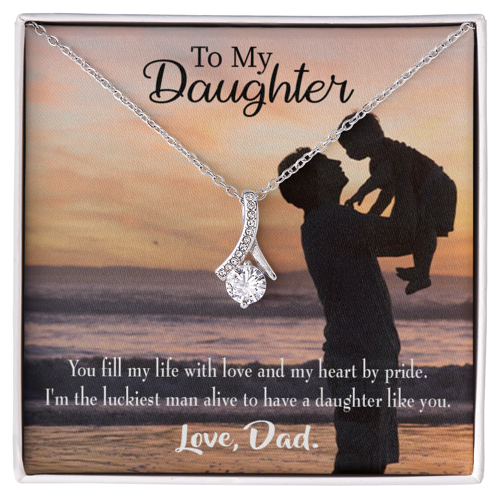 To My Daughter Luckiest Dad Alluring Ribbon Necklace Message Card-Express Your Love Gifts